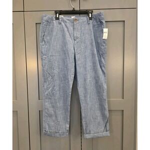 Gap Womens Girlfriend Chambray Pants Size 8 Petite Blue 100% Casual Chinos NEW